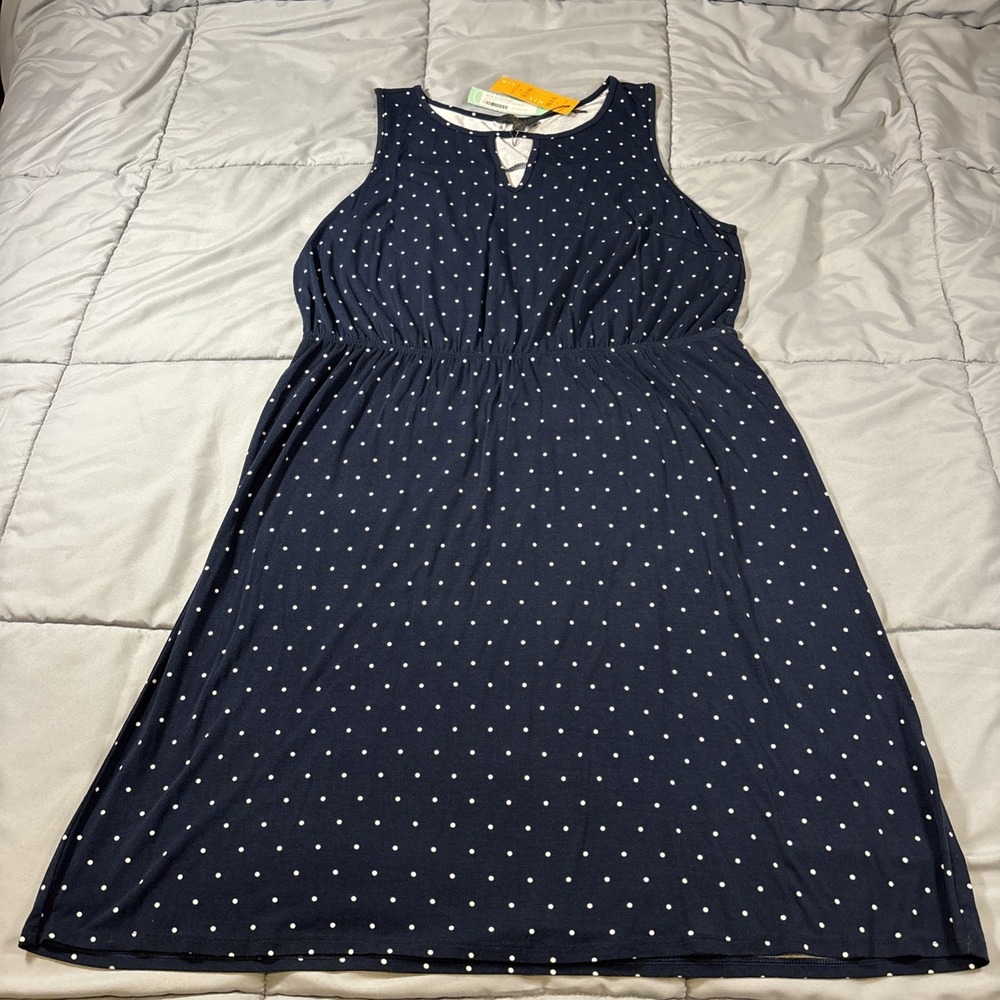 Mix by 41 Hawthorn 1X Navy Polka Dot Natasha Keyhole Elastic Knit Dress NWT